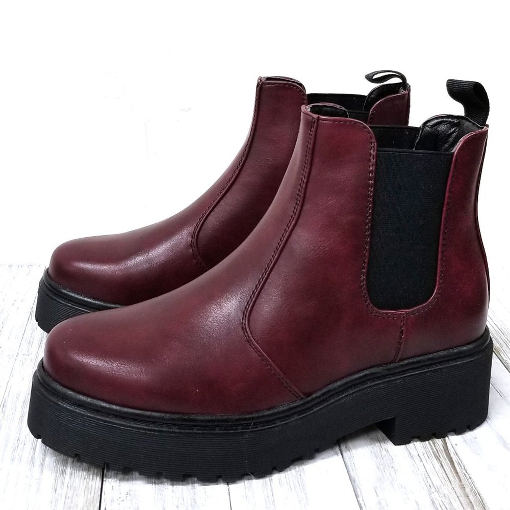 Restocked Wine Chelsea Combat Boots Ankle Bootie